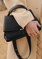 Mokki - Textured Black with Ecru Stitching